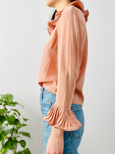 Load image into Gallery viewer, Vintage dusty pink silk blouse with ruffles
