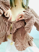Load image into Gallery viewer, Vintage Caramel Color Crochet Cardigan with Scalloped Flounce
