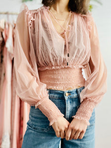 Dreamy pink tulle lace blouse