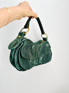 Vintage emerald green leather handbag