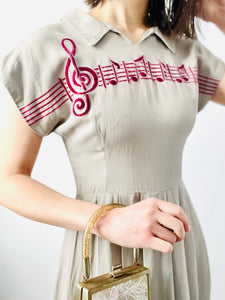 Vintage 1940s novelty music notes dress
