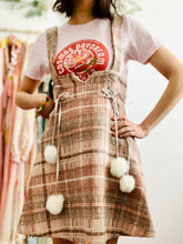 Load image into Gallery viewer, Vintage pink tweed pinafore dress w pom poms
