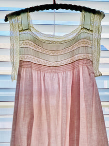 Vintage 1920s pastel pink lingerie dress with lace and damask ribbon