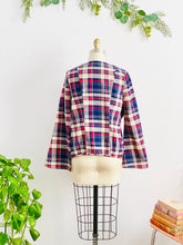 Load image into Gallery viewer, Back of a vintage plaid jacket on mannequin
