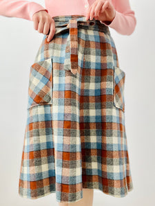 Vintage 1970s plaid wrap skirt