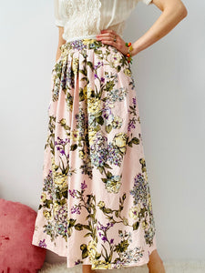 Vintage pink floral maxi skirt with pockets