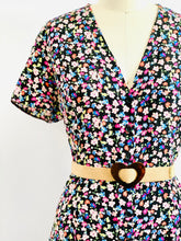 Load image into Gallery viewer, Vintage colorful floral rayon dress w waist ties
