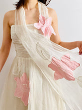 Load image into Gallery viewer, Vintage Late 1940s white organza dress with pink embroidered flowers
