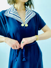 Load image into Gallery viewer, Vintage 1940s navy blue rayon dress
