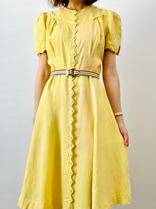 Vintage 1940s yellow rayon dress