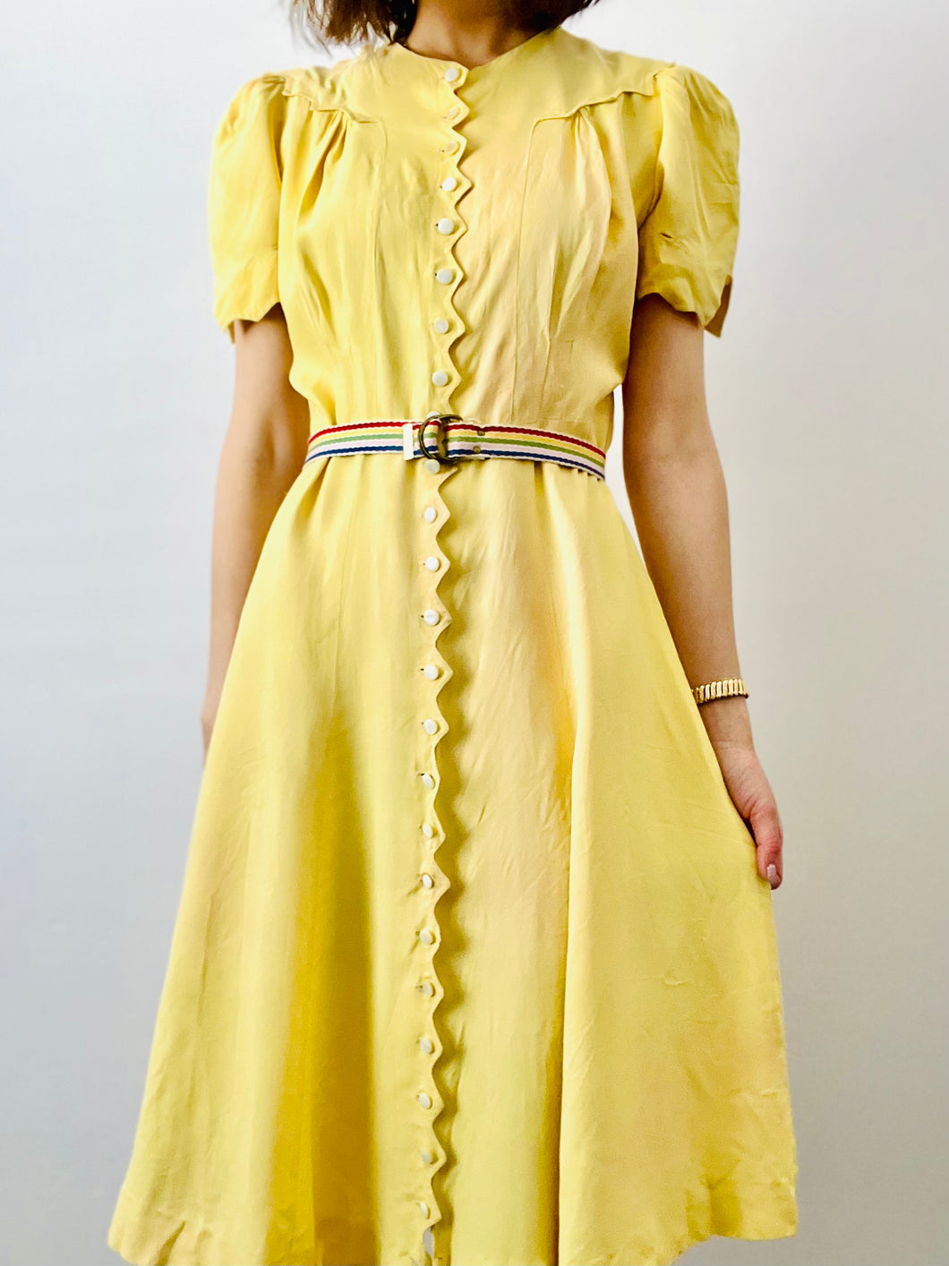 Vintage 1940s yellow rayon dress