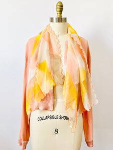 Vintage 1930s pastel silk scarf scalloped edging