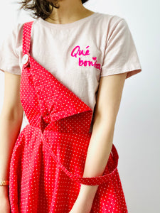 Vintage watermelon red polka dots overall dress