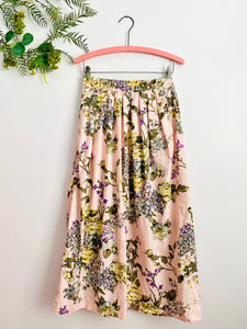 Vintage pink floral maxi skirt with pockets