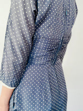 Load image into Gallery viewer, Vintage 1960s Blue Polka Dots Dress w Peter Pan Collar
