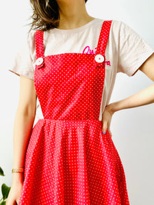 Vintage watermelon red polka dots overall dress