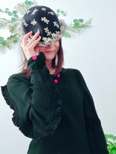 Load image into Gallery viewer, Vintage 1940s Black Rayon Crepe Dress w Dolman sleeves
