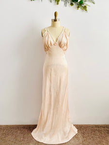 Vintage 1930s Pink Silk Rayon Lingerie Dress Bias Cut Low Back Lace Straps