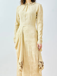 Vintage 1940s beige beaded crepe dress
