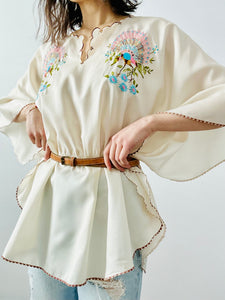 Vintage white embroidered peacock top