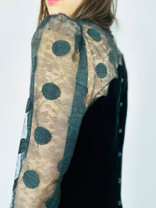 Vintage 1960s Polka Dots Asymmetrical Velvet Dress