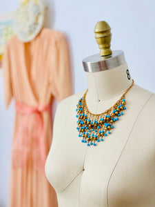 Vintage gold and turquoise color beaded necklace