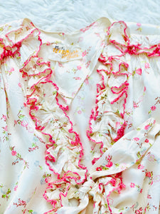 Vintage 1920s ruched pink floral boudoir bed jacket