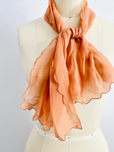 Load image into Gallery viewer, Vintage 1930s peach color silk scarf with scalloped edge

