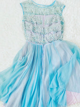 Load image into Gallery viewer, Vintage 1950s pastel blue sequin beaded silk lace dress

