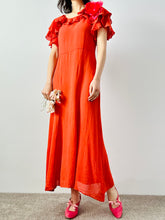 Load image into Gallery viewer, Vintage 1930s coral color silk dress
