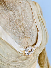 Load image into Gallery viewer, front lace detail of an antique top with silk buckle
