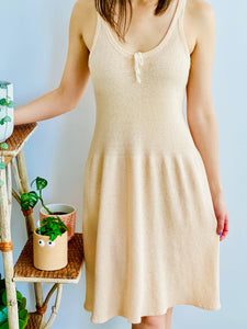 1920s peach color wool slip dress on model