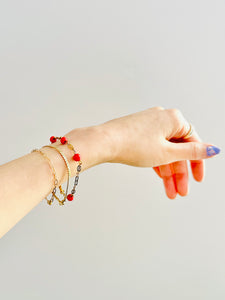 Vintage dainty gold chain coral bead bracelet