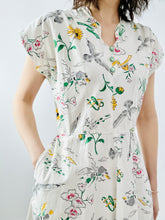 Load image into Gallery viewer, Vintage 1940s “Doves &amp; Florals” novelty print dress
