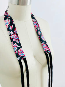 vintage 1930s floral sash belt with velvet trim