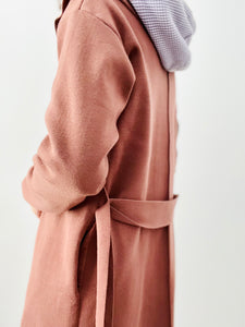 Dark mauve pink knit wrap coat