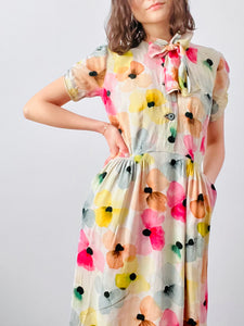 Vintage 1940s watercolored floral rayon dress