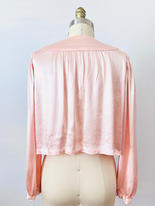 Vintage 1930s pink satin embroidered bed jacket