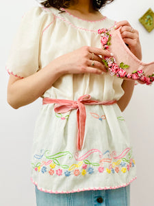 Vintage 1960s pink embroidered cotton top