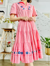 Load image into Gallery viewer, Vintage 1940s pink gingham embroidered dress
