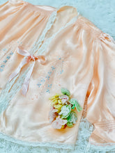 Load image into Gallery viewer, 1920s Peach Color Satin Bed Jacket Embroidered Ribbon Vintage Lingerie
