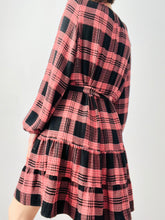 Load image into Gallery viewer, Pink and black babydoll plaid dress
