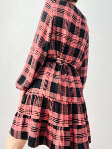Pink and black babydoll plaid dress