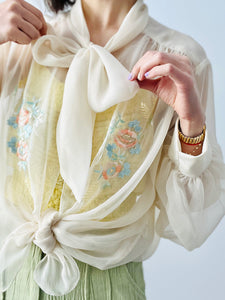 Vintage cream sheer embroidered blouse