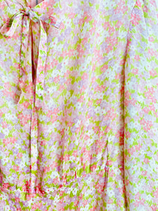 Vintage pastel pink floral dress w ribbon bow