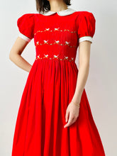 Load image into Gallery viewer, Vintage 1950s red embroidered cotton dress
