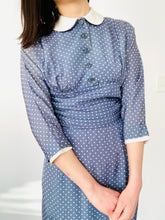 Load image into Gallery viewer, Vintage 1960s Blue Polka Dots Dress w Peter Pan Collar
