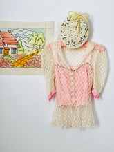 Load image into Gallery viewer, Vintage 1930s tulle lace mesh top w pink ribbon bows
