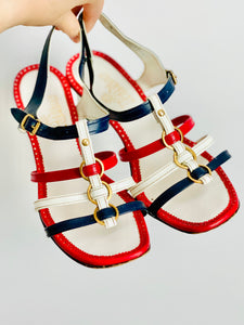Vintage color-block leather sandals