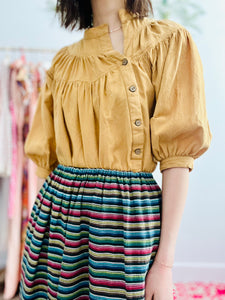 Mustard color ruched mini dress/blouse